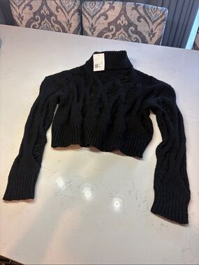 Forever 21 Black Cropped Cable Turtleneck Sweater